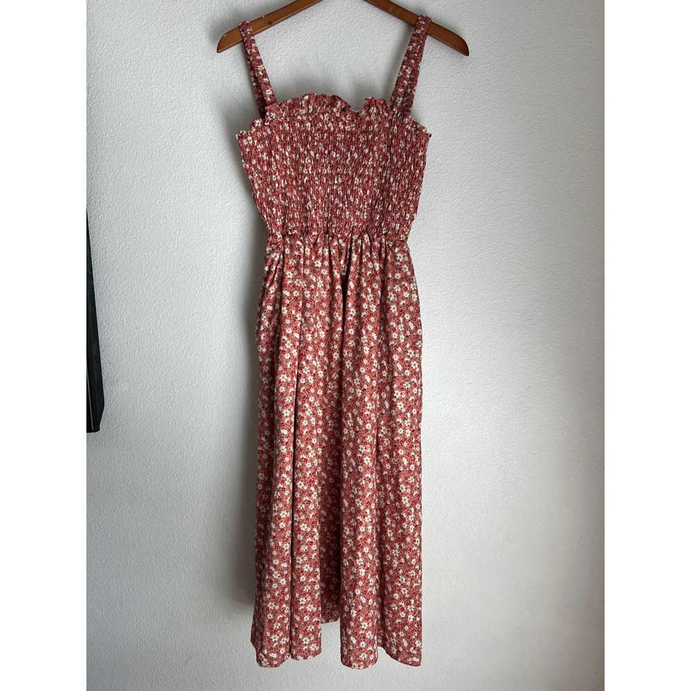 English Factory Rust Floral Smocked Midi Dress